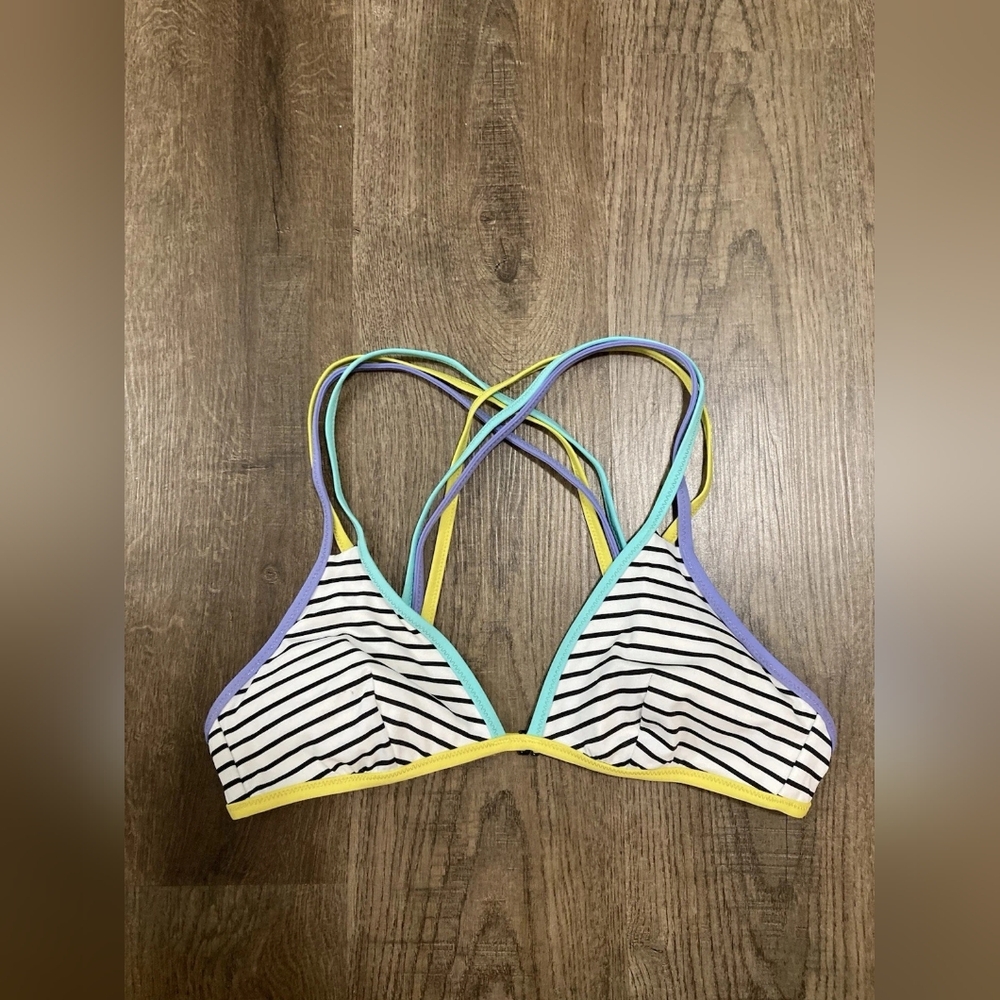 Striped Bikini Top with Multicolor Straps